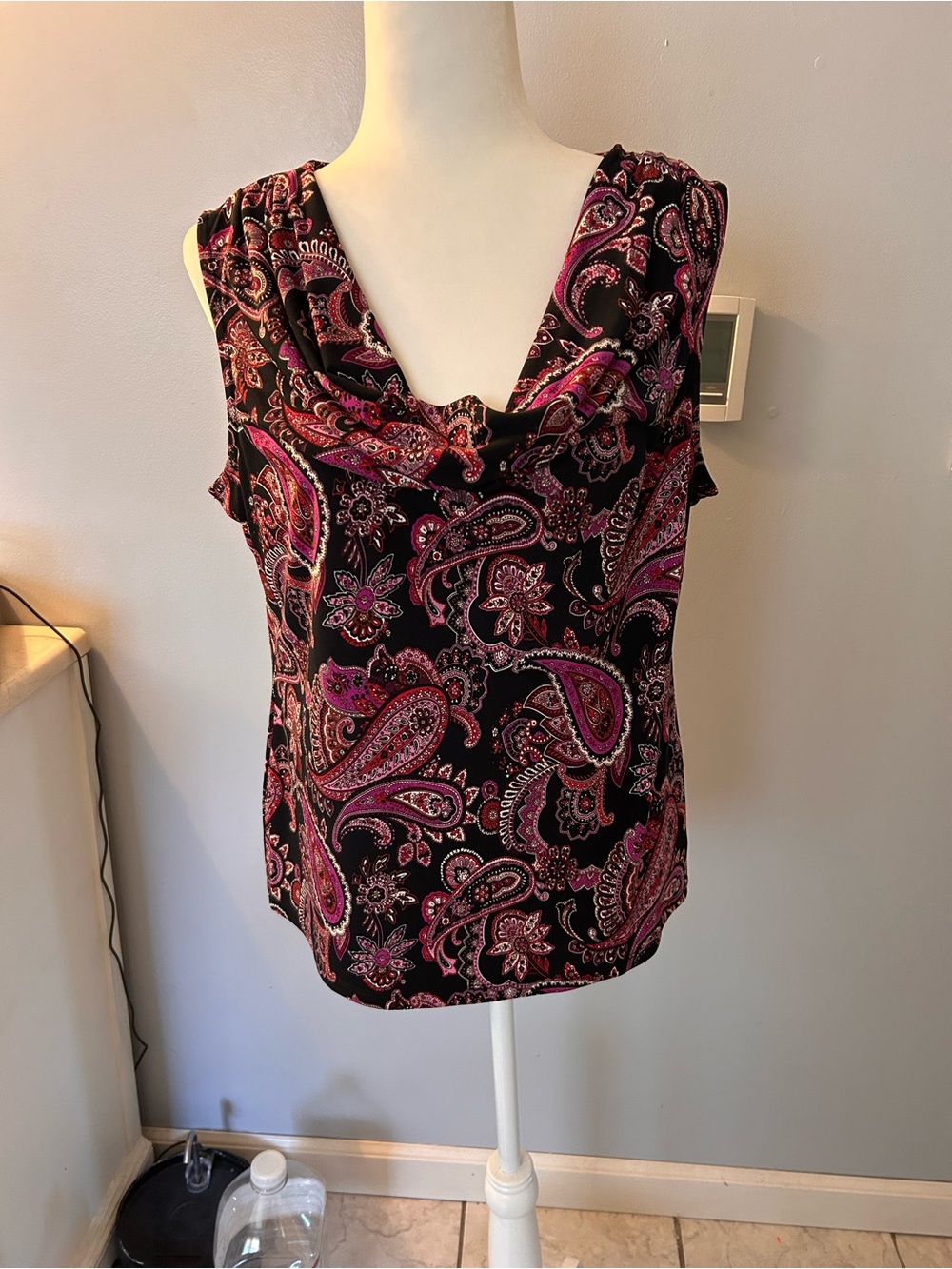 Charter Club Black Cowl Neck Paisley Camisole with Pink Accents